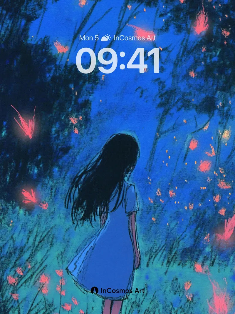 Luminous Forest Wallpaper with Floating Embers