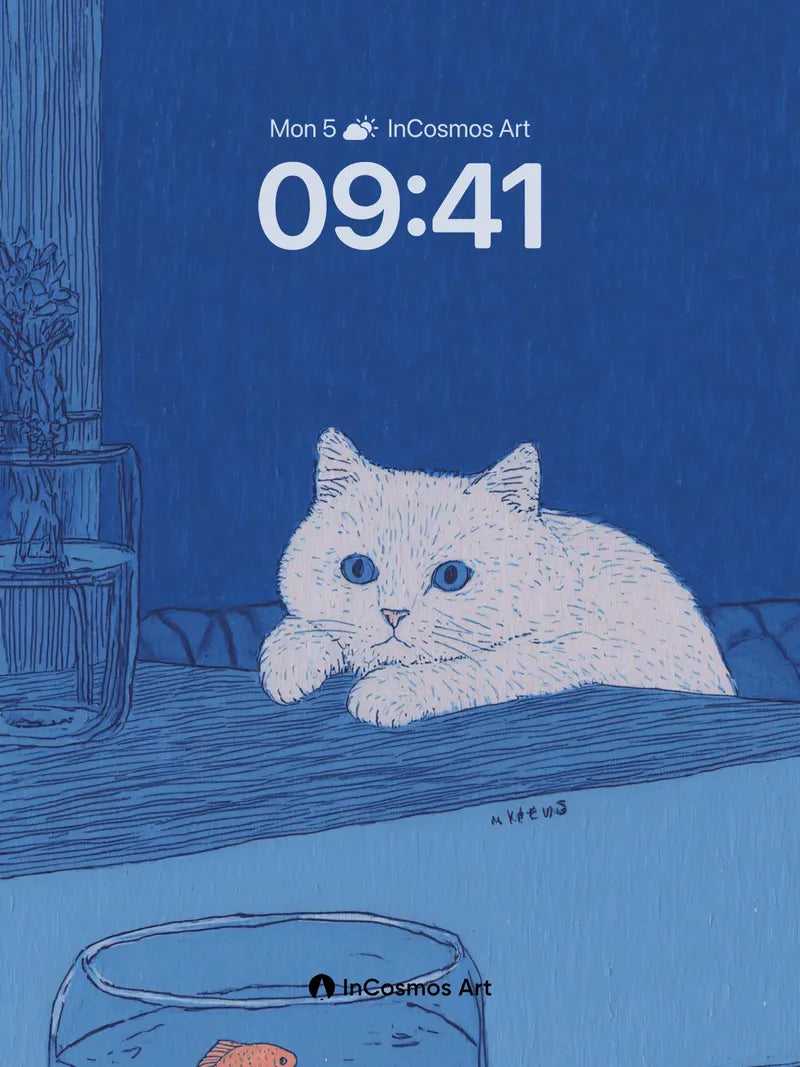 Blue Hush Wallpaper with Feline Gaze