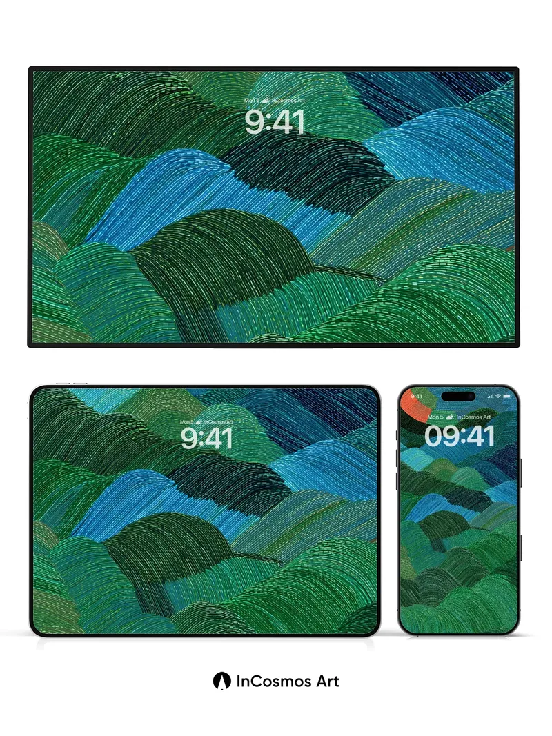 Emerald Wave Wallpaper with Threaded Depth