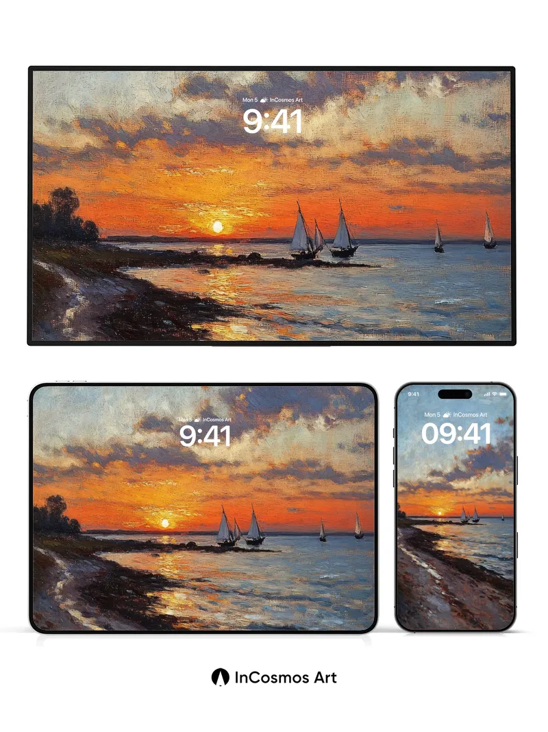 Serenity Sail Wallpaper with Sunset Glow