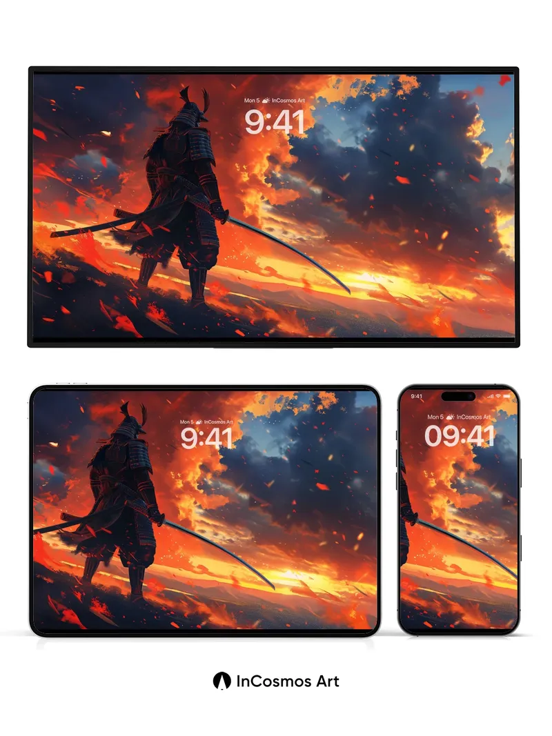 Crimson Horizon Wallpaper with Samurai Silhouette