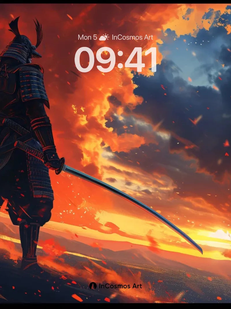 Crimson Horizon Wallpaper with Samurai Silhouette