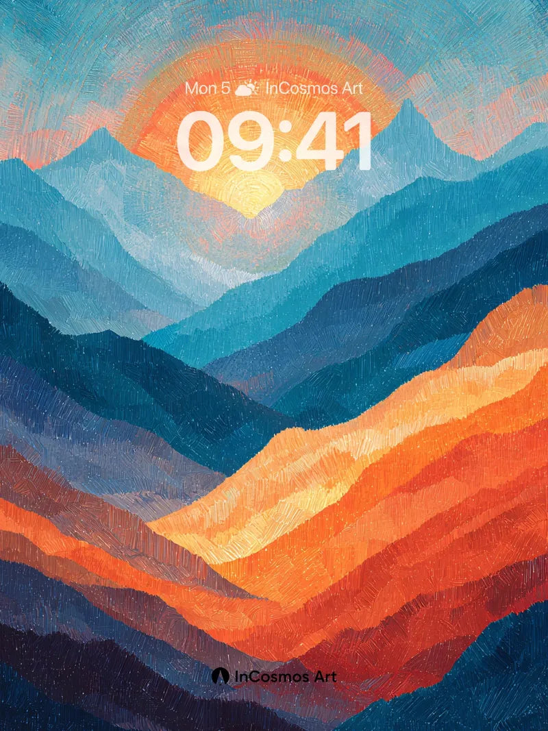 Layered Mountain Sunset Wallpaper in Warm Gradient wallpaper for iPhone, iPad & Mac