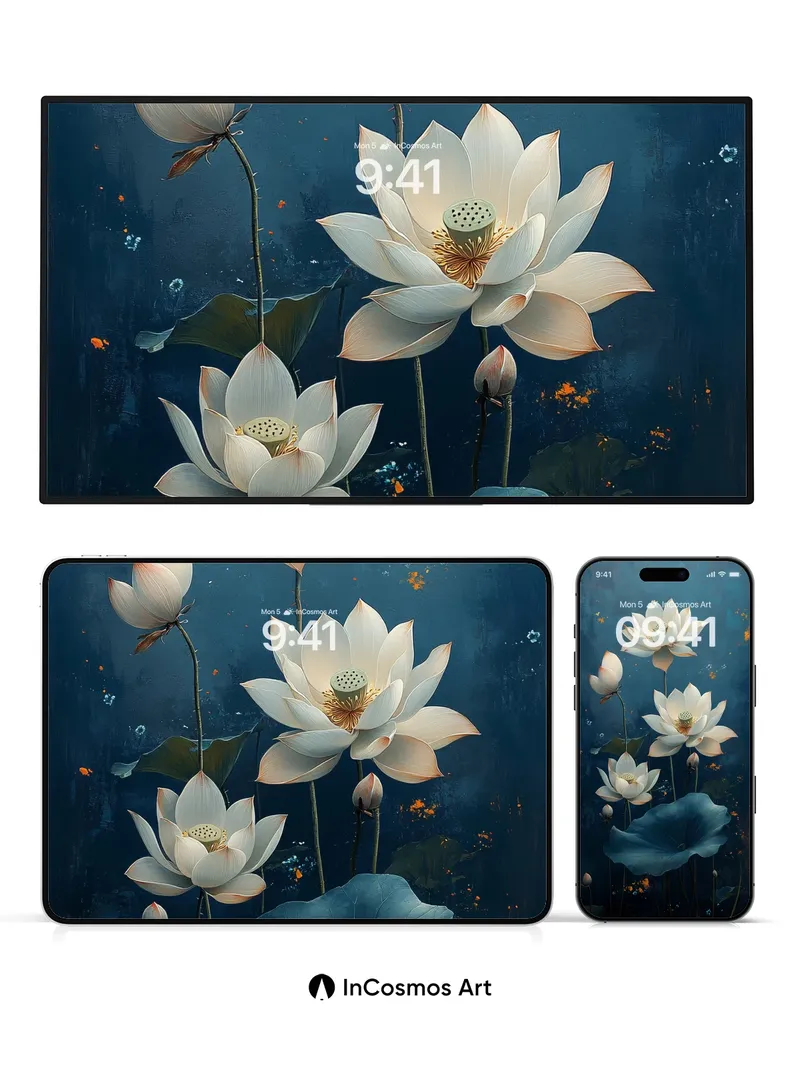 Serene Lotus Wallpaper with Midnight Glow