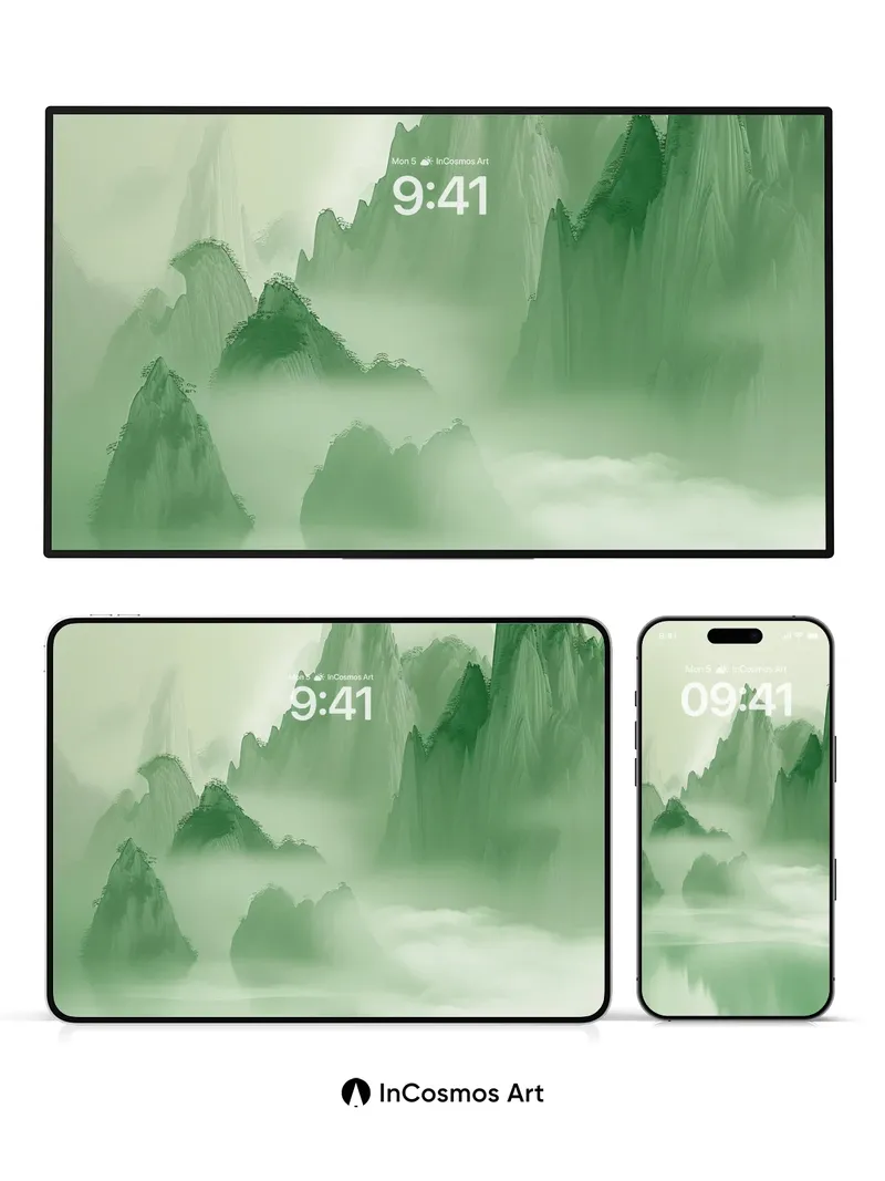 Serenity Peak Wallpaper with Floating Jade