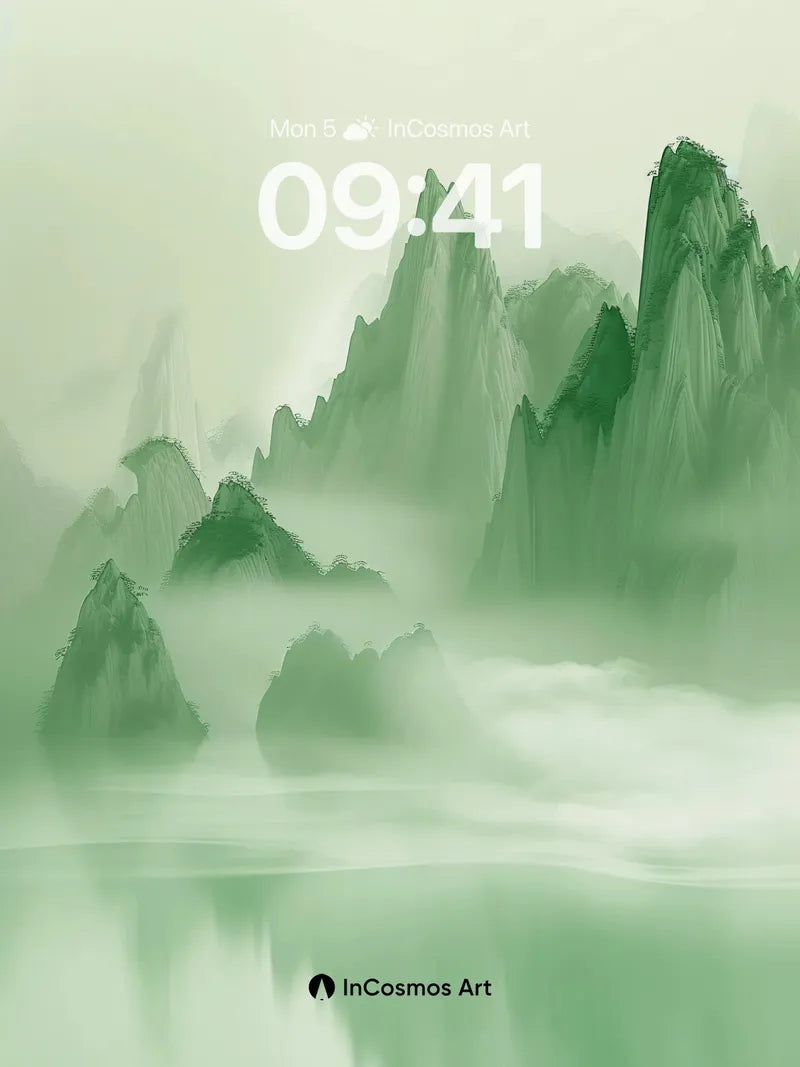 Serenity Peak Wallpaper with Floating Jade
