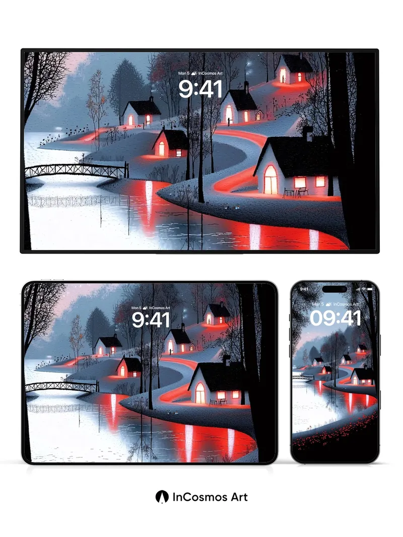 Frostlit Reverie Wallpaper with Crimson Reflections