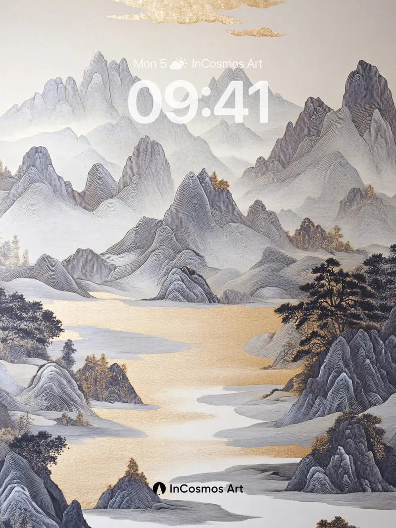 Serenity Peak Wallpaper with Golden River Veil