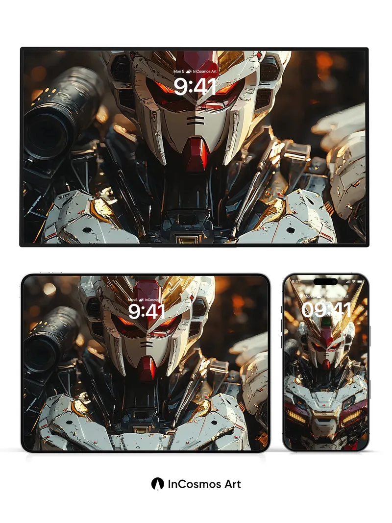 Futurist Knight Wallpaper with Golden Wings