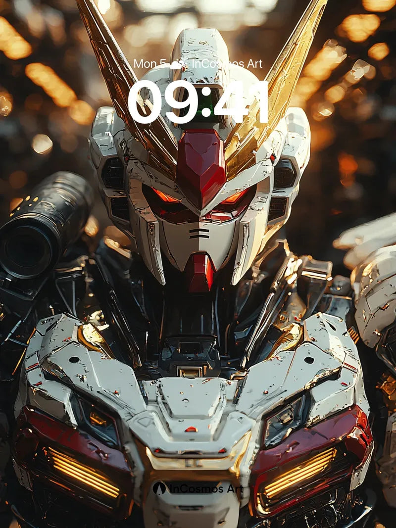 Futurist Knight Wallpaper with Golden Wings