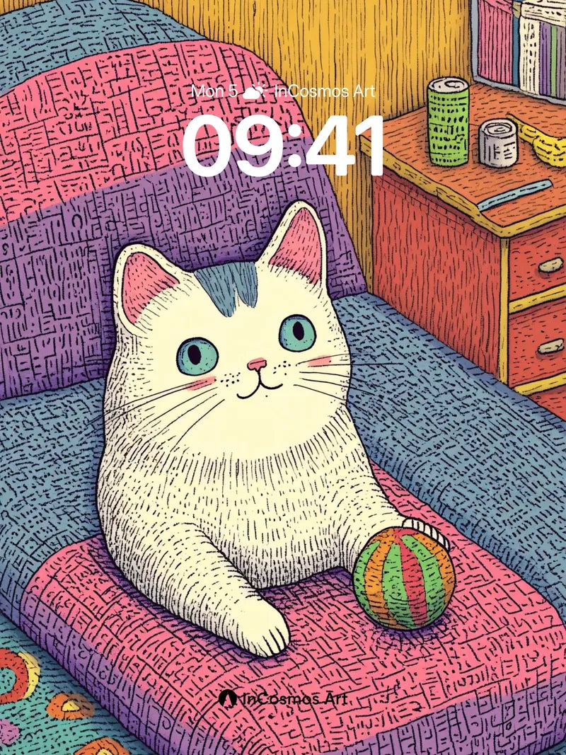 Whimsical Cat Dream Wallpaper with Patterned Textures wallpaper for iPhone, iPad & Mac