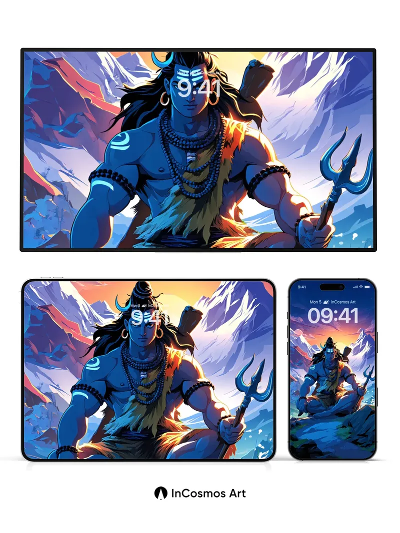 Calm Mountain God Wallpaper with Trishul Light