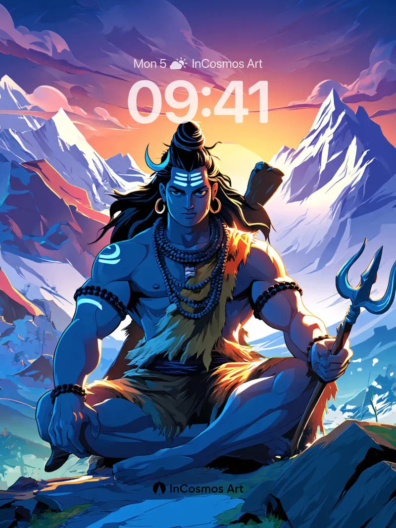 Calm Mountain God Wallpaper with Trishul Light