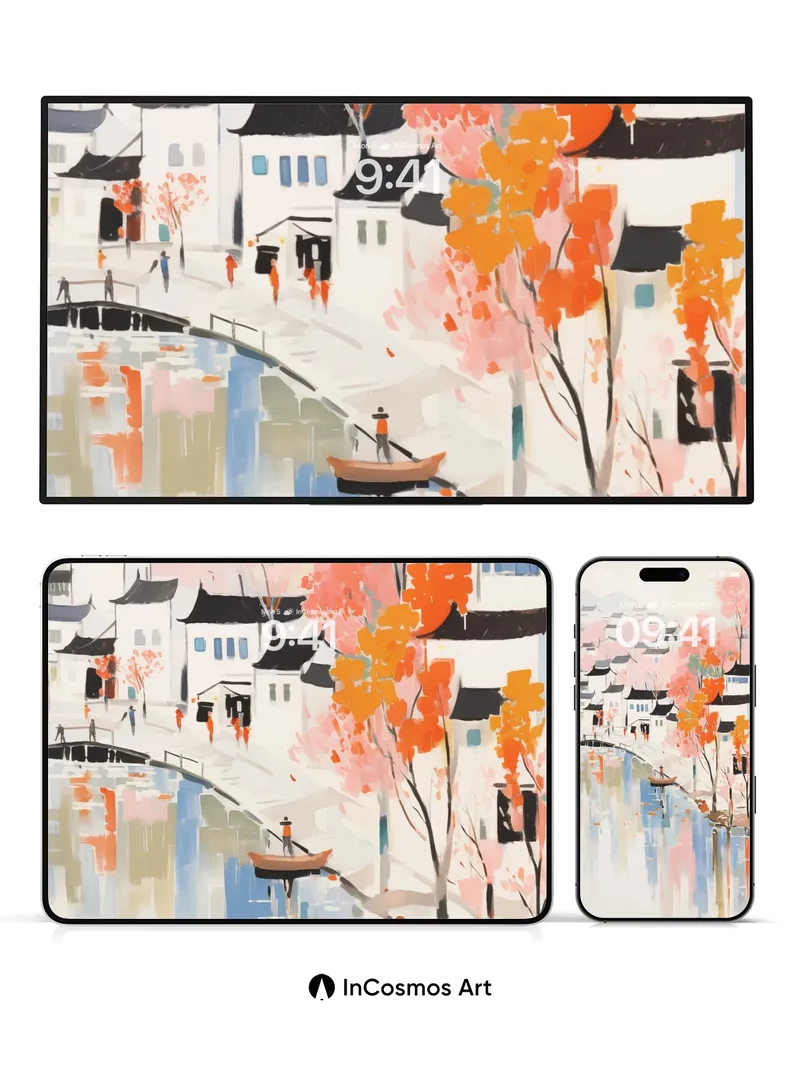 Autumn Whispers Wallpaper with Floating Reflections