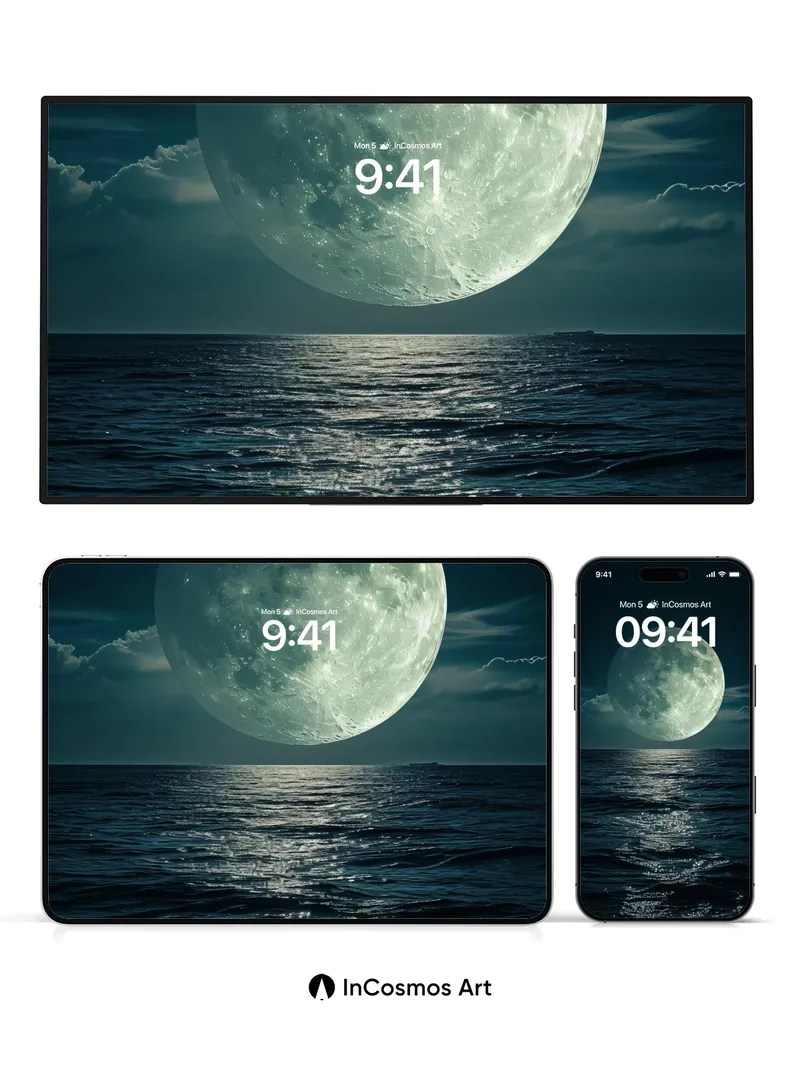 Luminous Sea Mirage Wallpaper with Moonlit Reflections