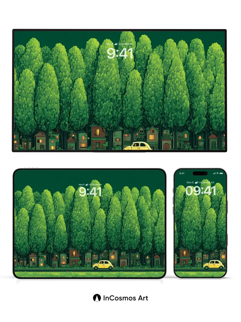 Whispering Canopy Wallpaper with Yellow Cab Surprise