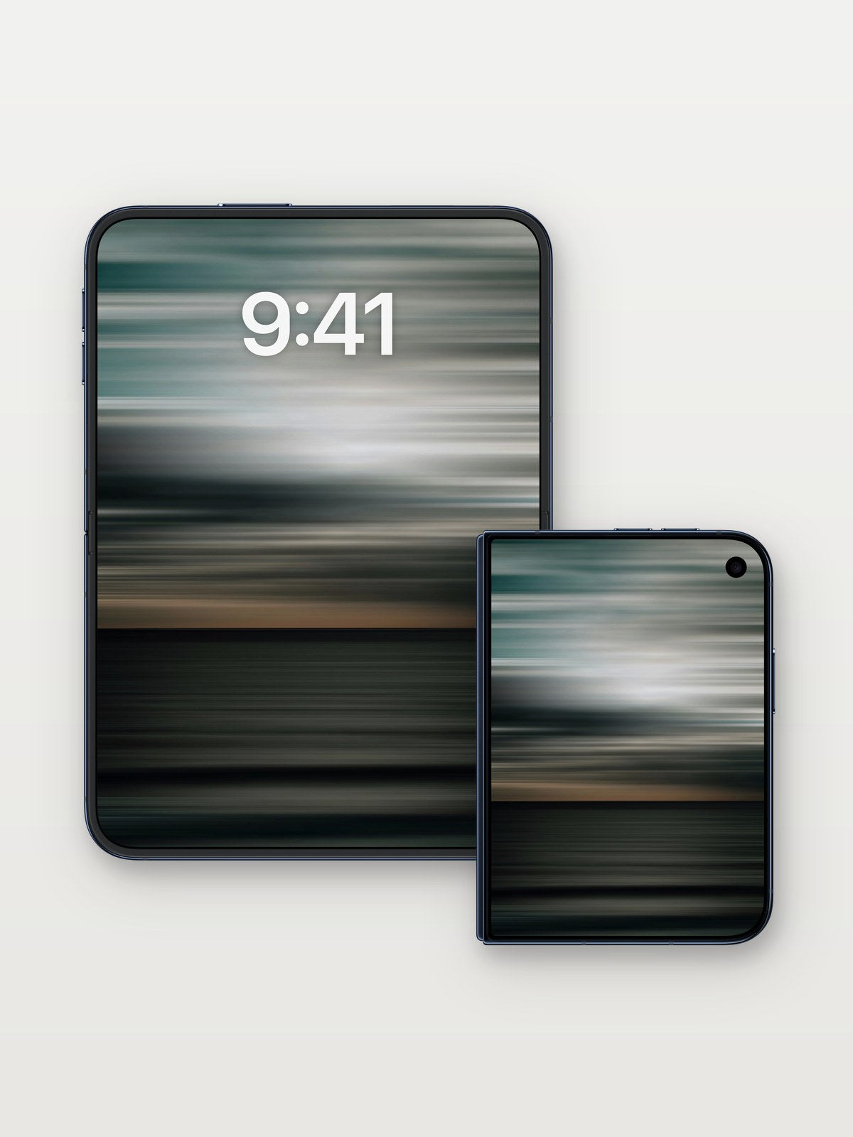 Velvet Horizon Wallpaper with Faded Light Trails on iPhone Duo, open and closed