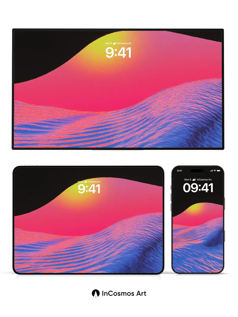 Neon Horizon Wallpaper with Liquid Light Waves