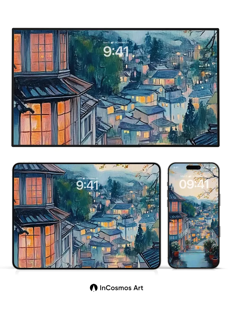 Autumn Hush Wallpaper with Glowing Windows