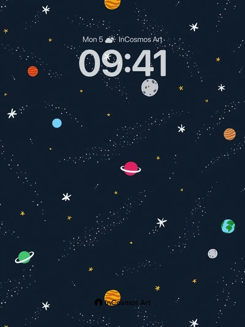 Whimsical Cosmos Wallpaper with Playful Planets