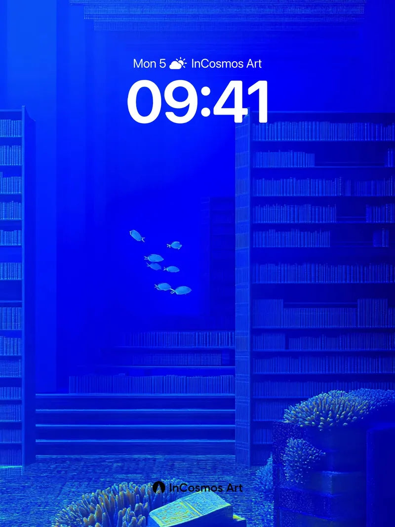 Deep Blue Archive Wallpaper with Floating Fish