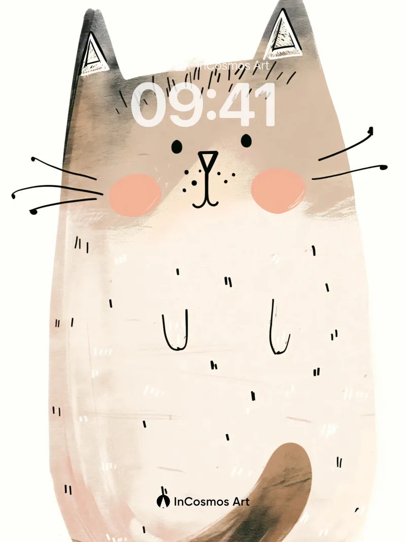 Whimsical Cat Wallpaper with Soft Brushstrokes