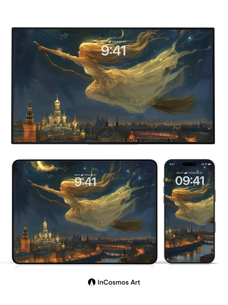 Moonlit Flight Wallpaper with Golden Threads