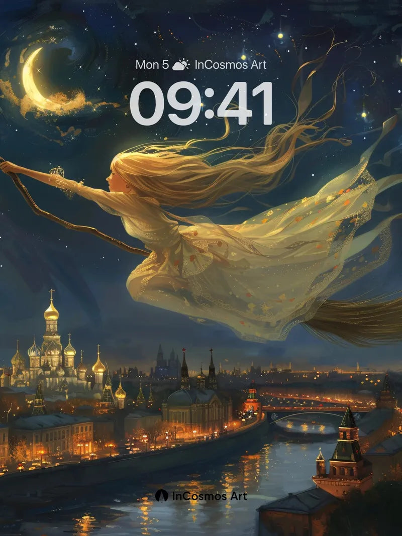 Moonlit Flight Wallpaper with Golden Threads