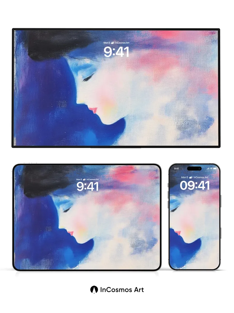 Serenity in Blue Hues Wallpaper with Ethereal Shadows