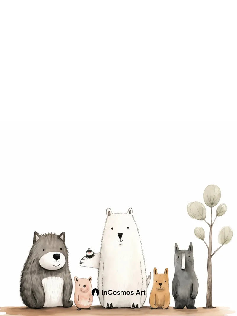 Whispering Forest Wallpaper with Furry Friends