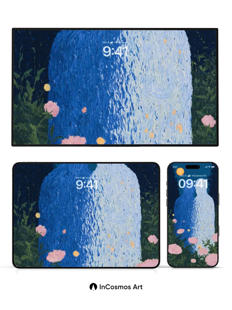 Moonlit Embrace Wallpaper with Ethereal Figures