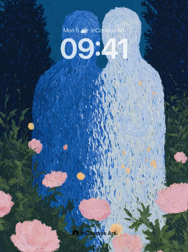 Moonlit Embrace Wallpaper with Ethereal Figures