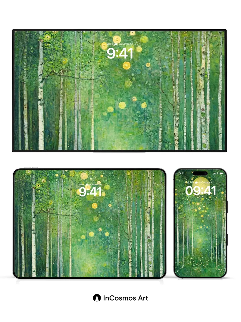 Luminous Forest Wallpaper with Moonlit Canopy