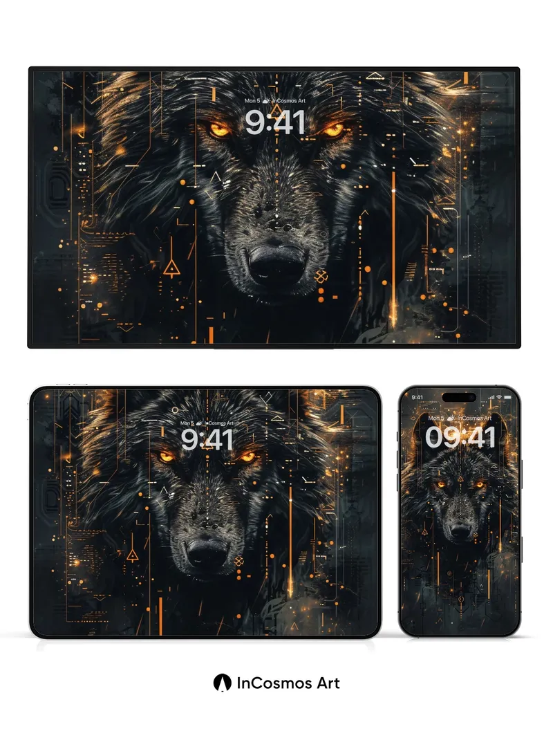 Circuit Shadow Wallpaper with Golden Pulse