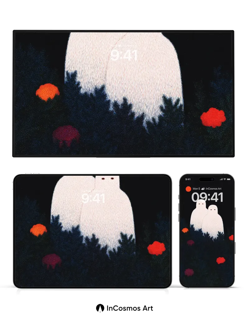 Silent Ghosts Wallpaper with Crimson Blooms