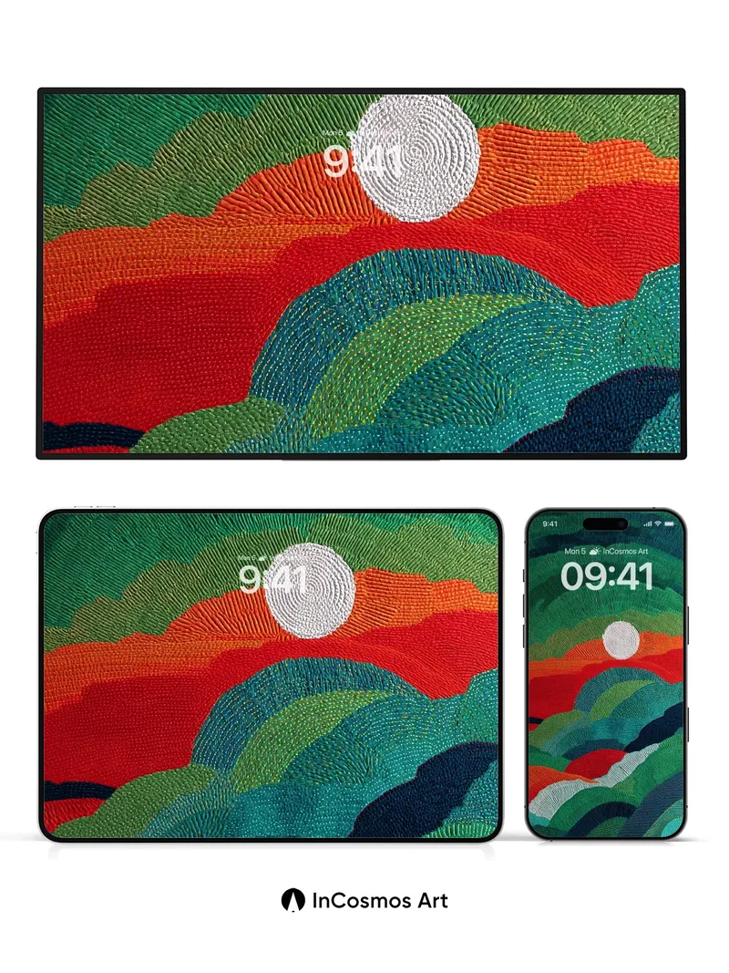 Ember Sky Wallpaper with Textured Waves