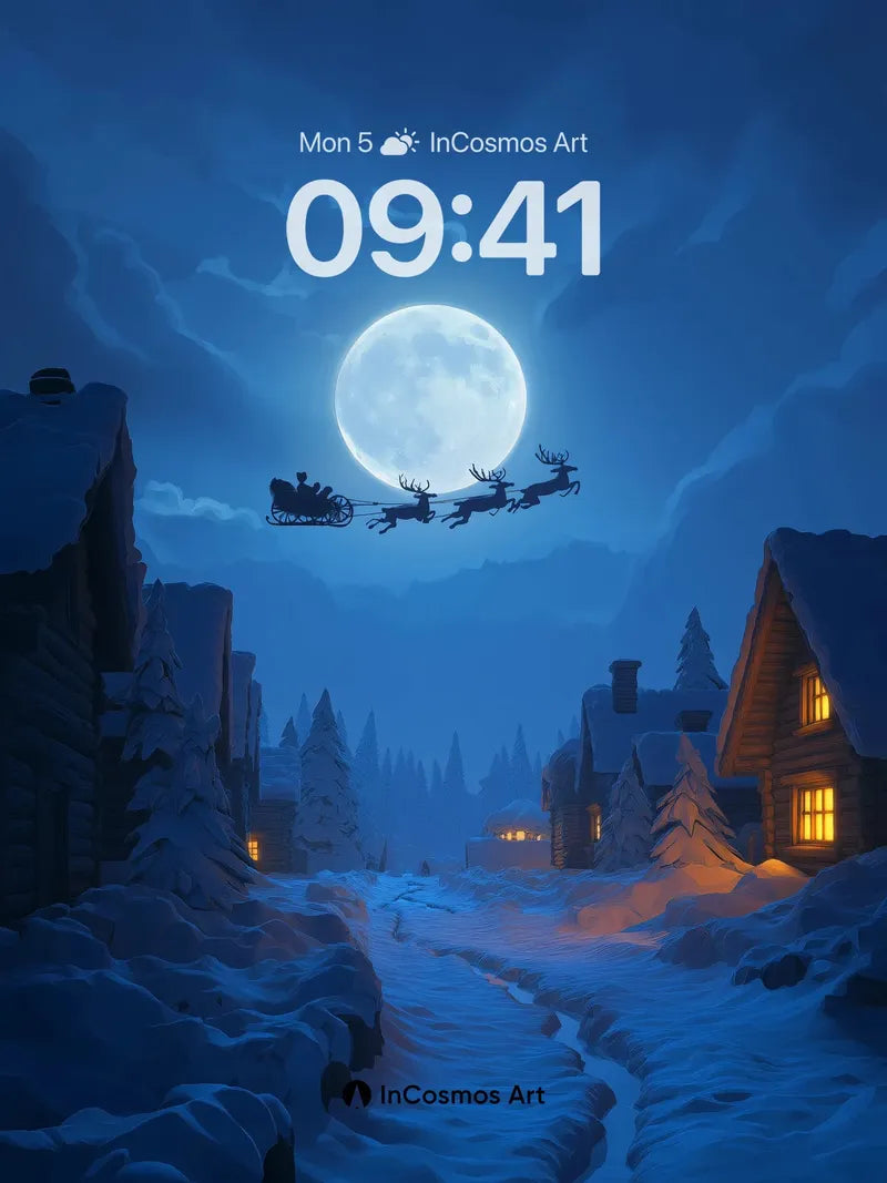 Moonlit Flight Wallpaper with Reindeer Silhouettes wallpaper for iPhone, iPad & Mac