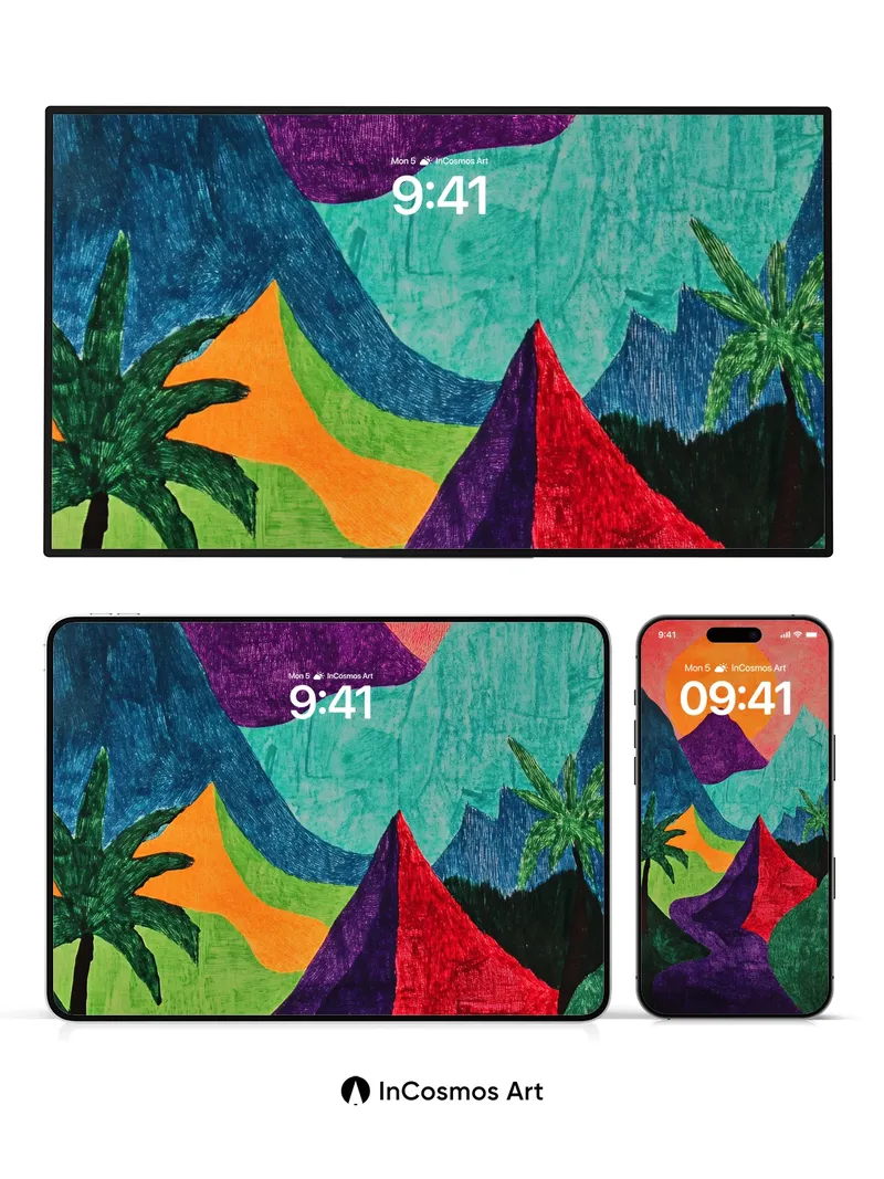 Vibrant Mirage Wallpaper with Geometric Peaks