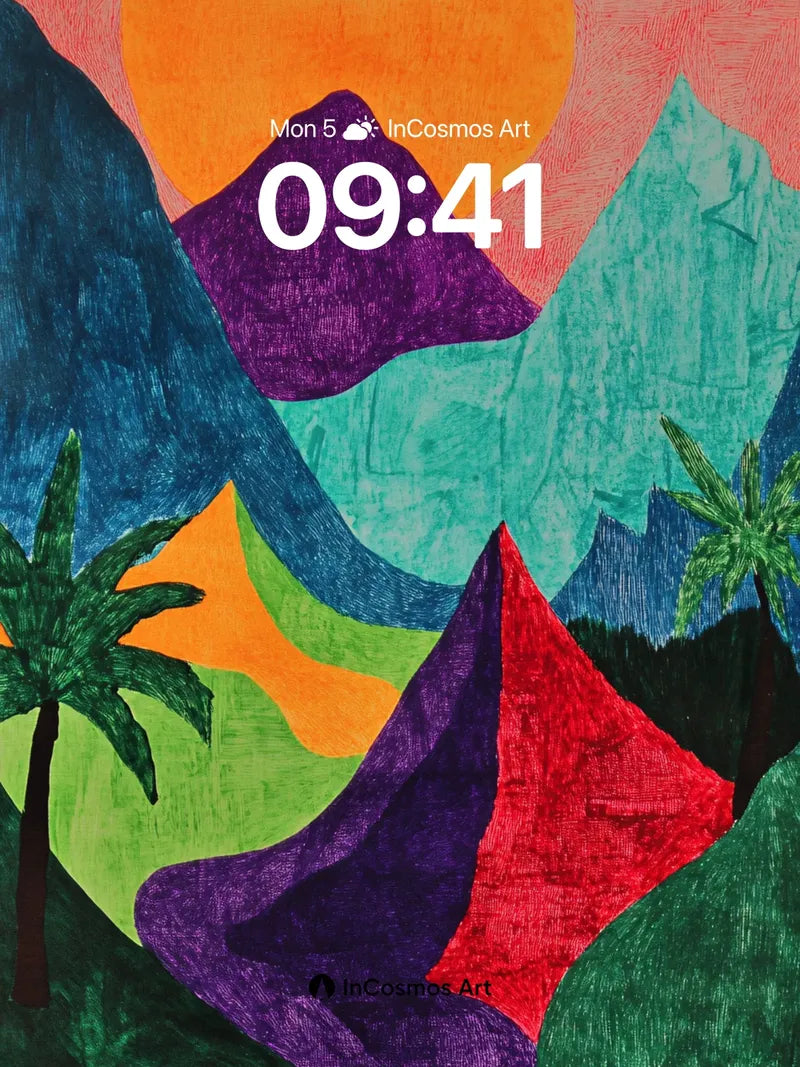 Vibrant Mirage Wallpaper with Geometric Peaks
