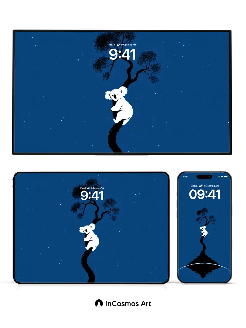 Stellar Koala Wallpaper with Floating Island