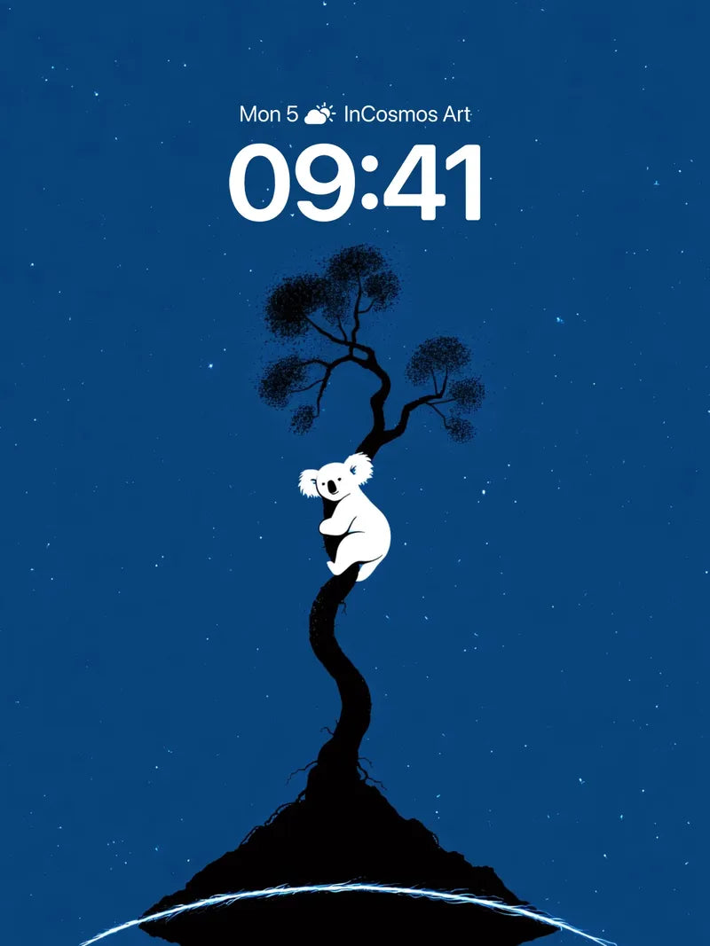 Stellar Koala Wallpaper with Floating Island