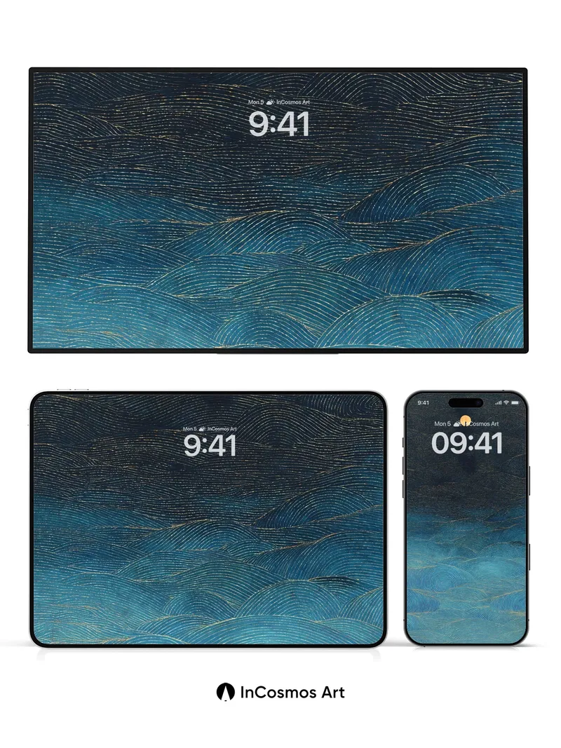 Moonlit Wave Wallpaper with Golden Threads