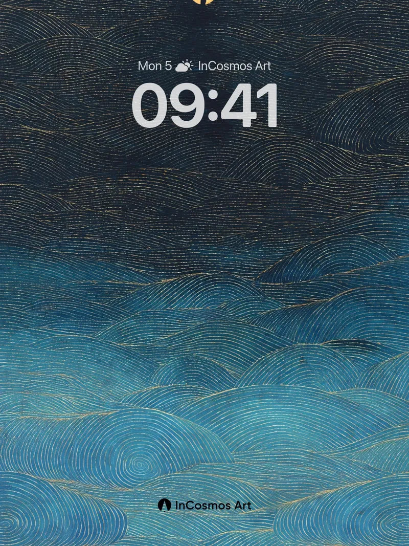 Moonlit Wave Wallpaper with Golden Threads