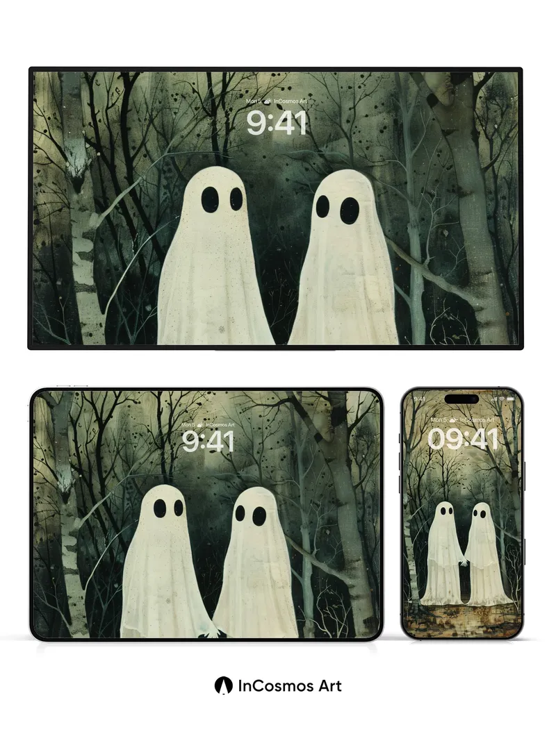 Whispering Ghosts Wallpaper with Birch Forest Echo