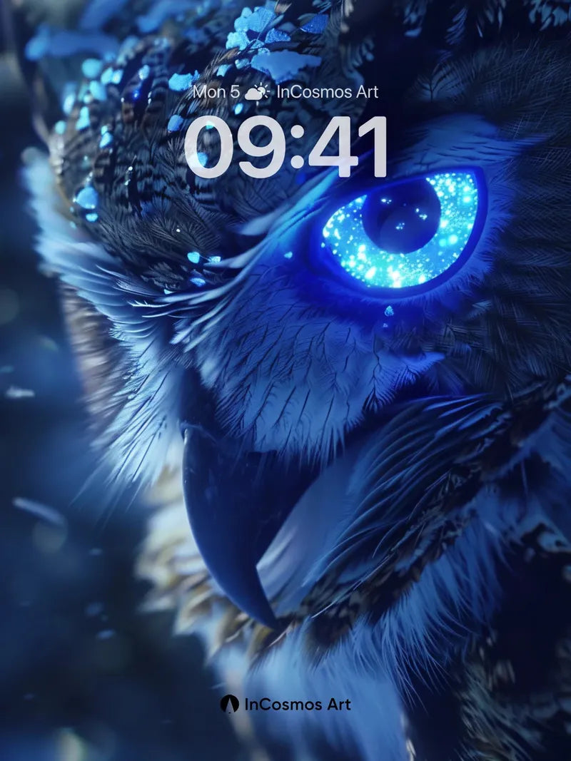 Electric Gaze Wallpaper with Frost-Laced Feathers