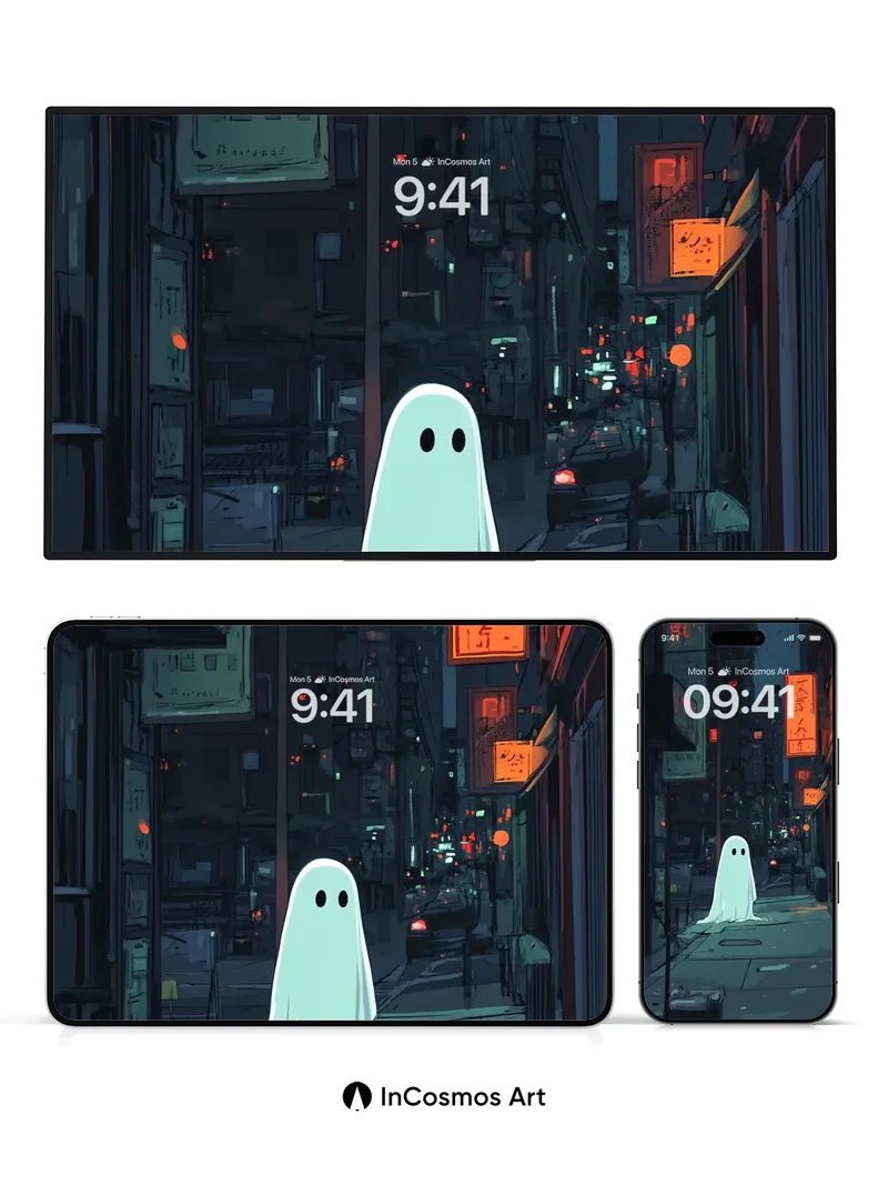 Neon Ghost Wallpaper with City Pulse