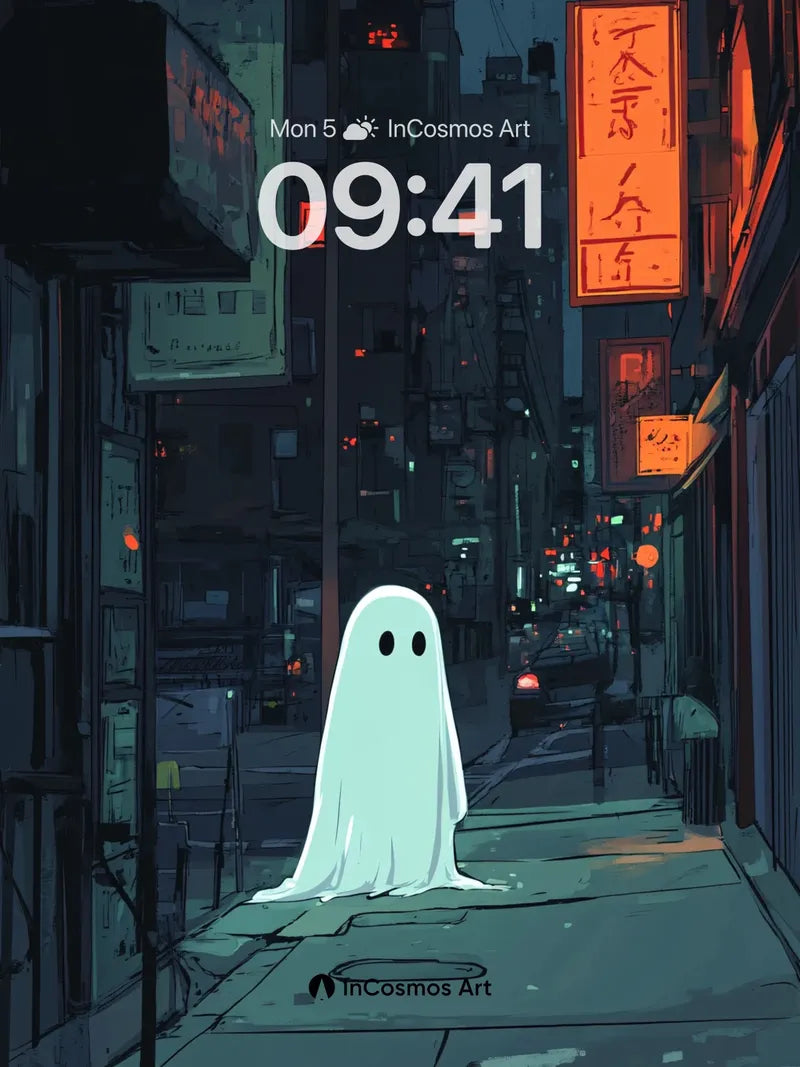 Neon Ghost Wallpaper with City Pulse