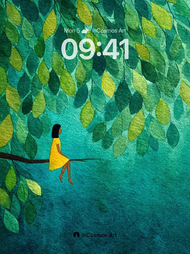 Serene Canopy Wallpaper with Floating Leaves