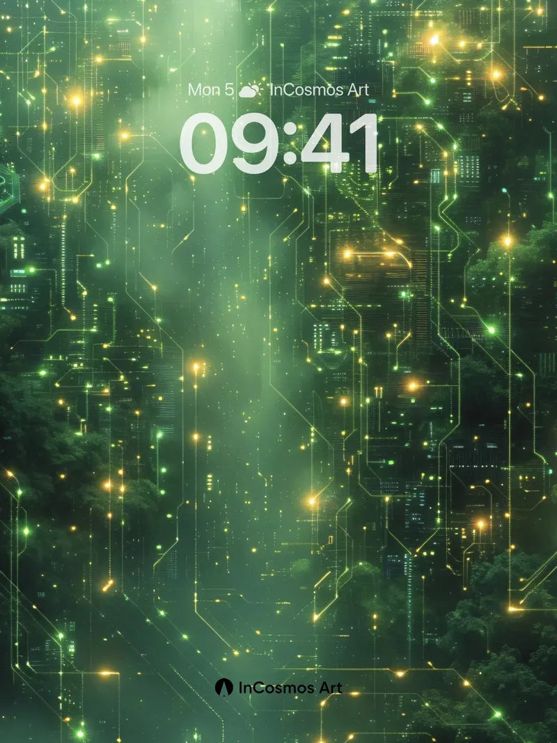 Neon Forest Wallpaper with Circuit Veins