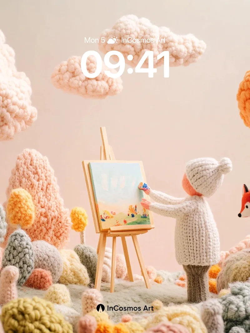 Whimsical Knit Forest Wallpaper with Artist Fox